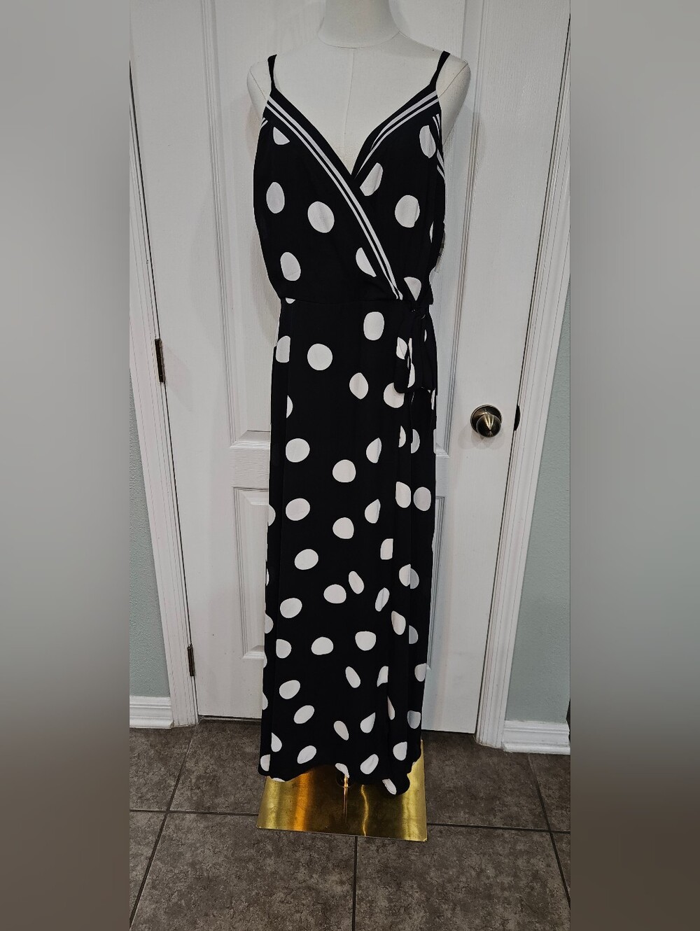 Polka Dot Wrap Maxi Dress - Black & White